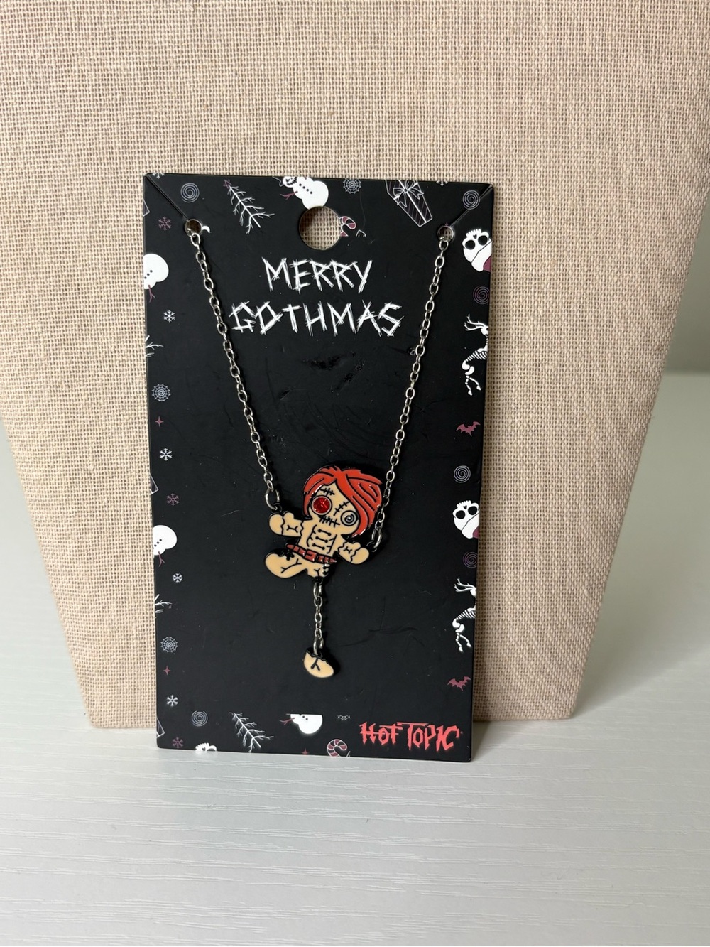 Hot Topic Black Chain Necklace with Black & Red Chibi Zombie Pendant